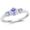 0.50 Carat Genuine Tanzanite and White Diamond .925 Sterling Silver Ring