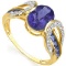 1.31 CT GENUINE TANZANITE & 10 PCS GENUINE TANZANITE 10K SOLID YELLOW GOLD RING