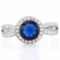 1 1/3 CARAT CREATED BLUE SAPPHIRE & 2/5 CARAT (44 PCS) FLAWLESS CREATED DIAMOND 925 STERLING SILVER