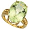 12.55 CARAT TW (7 PCS) GREEN AMETHYST & GENUINE DIAMOND 14K SOLID YELLOW GOLD RING