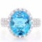 5 CARAT CREATED SWISS TOPAZ & 4 CARAT (40 PCS) FLAWLESS CREATED DIAMOND 925 STERLING SILVER HALO RIN