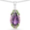 6.22 Carat Genuine Amethyst, Chrome Diopside and Rhodolite .925 Sterling Silver Pendant