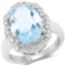 7.09 Carat Genuine Blue Topaz and White Topaz .925 Sterling Silver Ring