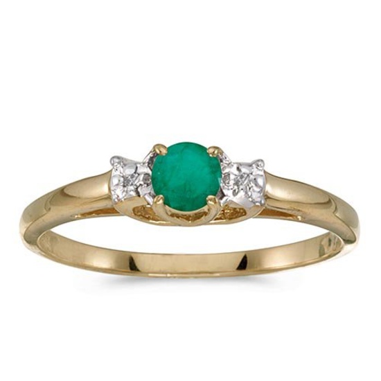 Certified 14k Yellow Gold Round Emerald And Diamond Ring 0.2 CTW