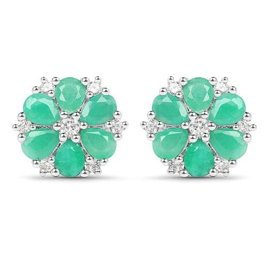 2.02 Carat Genuine Emerald and White Zircon .925 Sterling Silver Earrings