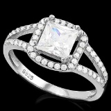 1.50 CT CREATED DIAMOND & 56PCS CREATED DIAMOND 925 STERLING SILVER HALO RING