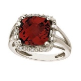 Cushion-Cut Garnet and Diamond Cocktail Ring 14k White Gold (8.05cttw)