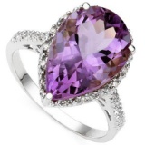 5 CARAT AMETHYST & DIAMOND 925 STERLING SILVER RING