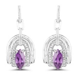 2.20 Carat Genuine Amethyst and White Topaz .925 Sterling Silver Earrings