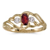 Certified 10k Yellow Gold Oval Garnet And Diamond Ring 0.24 CTW