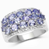 2.76 Carat Genuine Tanzanite and White Topaz .925 Sterling Silver Ring