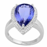 9.794 CARAT TW (3 PCS) LAB TANZANITE & GENUINE DIAMOND PLATINUM OVER 0.925 STERLING SILVER RING