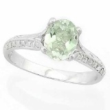 1 CARAT GREEN AMETHYST & DIAMOND 925 STERLING SILVER RING