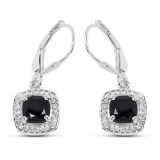 2.44 Carat Genuine Black Spinel and White Topaz .925 Sterling Silver Earrings