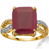 6 CARAT TW (11 PCS) GENUINE RUBY & GENUINE DIAMOND 10K SOLID YELLOW GOLD RING