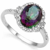 2.61 CARAT TW (3 PCS) MYSTIC GEMSTONE & GENUINE DIAMOND PLATINUM OVER 0.925 STERLING SILVER RING