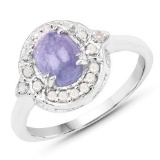 1.92 Carat Genuine Tanzanite and White Diamond .925 Sterling Silver Ring