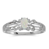 Certified 10k White Gold Oval Opal Ring 0.08 CTW