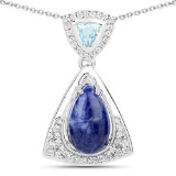 2.34 Carat Genuine Blue Aventurine, Blue Topaz and White Topaz .925 Sterling Silver Pendant