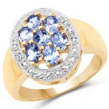 14K Yellow Gold Plated 1.19 Carat Genuine Tanzanite .925 Sterling Silver Ring