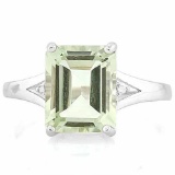 2 1/2 CARAT GREEN AMETHYST & DIAMOND 925 STERLING SILVER RING