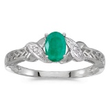 Certified 10k White Gold Oval Emerald And Diamond Ring 0.32 CTW