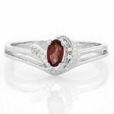 1/4 CARAT GARNET & DIAMOND 925 STERLING SILVER RING