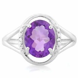 2 2/5 CARAT AMETHYST & DIAMOND 925 STERLING SILVER RING