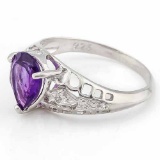 1 CARAT AMETHYST & DIAMOND 925 STERLING SILVER RING