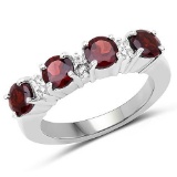 2.64 Carat Genuine Garnet and White Topaz .925 Sterling Silver Ring