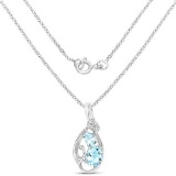 2.57 Carat Genuine Blue Topaz and White Diamond .925 Sterling Silver Pendant