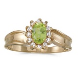 Certified 14k Yellow Gold Oval Peridot And Diamond Ring 0.54 CTW