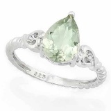 1 1/2 CARAT GREEN AMETHYST & DIAMOND 925 STERLING SILVER RING