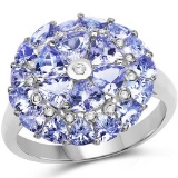 2.96 Carat Genuine Tanzanite and White Diamond .925 Sterling Silver Ring