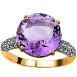 5.45 CARAT TW (31 PCS) AMETHYST & GENUINE DIAMOND 10K SOLID YELLOW GOLD RING