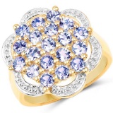 14K Yellow Gold Plated 1.52 Carat Genuine Tanzanite .925 Sterling Silver Ring