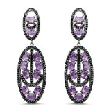 12.45 Carat Genuine Amethyst and Black Spinel .925 Sterling Silver Earrings