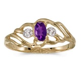 Certified 10k Yellow Gold Oval Amethyst And Diamond Ring 0.19 CTW