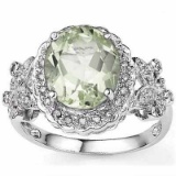 2.92 CARAT GREEN AMETHYST & GENUINE DIAMOND PLATINUM OVER 0.925 STERLING SILVER RING