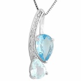 BABY SWISS BLUE TOPAZ & 4/5 CARAT AQUAMARINE 925 STERLING SILVER PENDANT