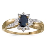 Certified 10k Yellow Gold Oval Sapphire And Diamond Ring 0.4 CTW