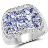 2.62 Carat Genuine Tanzanite and White Topaz .925 Sterling Silver Ring