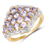 14K Yellow Gold Plated 1.60 Carat Genuine Tanzanite .925 Sterling Silver Ring