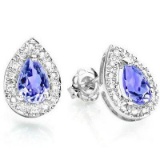 0.77 CARAT TW (30 PCS) GENUINE TANZANITE & GENUINE DIAMOND 10K SOLID WHITE GOLD EARRINGS