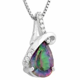 1.20 CT MYSTIC GEMSTONE & 2PCS CREATED DIAMOND 925 STERLING SILVER PENDANT