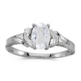 Certified 10k White Gold Oval White Topaz And Diamond Ring 0.96 CTW