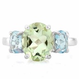 2 1/3 CARAT GREEN AMETHYST & 2 CARAT BABY SWISS BLUE TOPAZ 925 STERLING SILVER RING