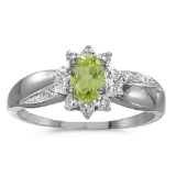 Certified 10k White Gold Oval Peridot And Diamond Ring 0.41 CTW