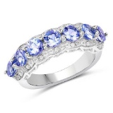 1.68 Carat Genuine Tanzanite and White Topaz .925 Sterling Silver Ring