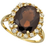 5.61 CARAT TW (43 PCS) SMOKEY TOPAZ & WHITE TOPAZ 10K SOLID YELLOW GOLD RING